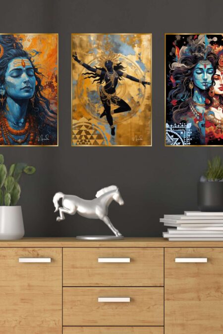 Set of Three Wall Paintings for Wall Dacoration Golden Framed Wall Paintings for Living Room & Bedroom Wall Art for Home Decoration & Office Wall Décor (18x12 inch CH-GD3-2)