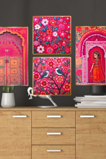 Set of Four Wall Paintings for Wall Dacoration Golden Framed Wall Paintings for Living Room & Bedroom Wall Art for Home Decoration & Office Wall Décor (13x10 inch CH-GD4-1)