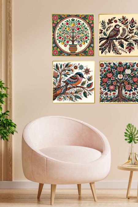 Set of Four Wall Paintings for Wall Dacoration Golden Framed Wall Paintings for Living Room & Bedroom Wall Art for Home Decoration & Office Wall Décor (13x10 inch CH-GD4-7)