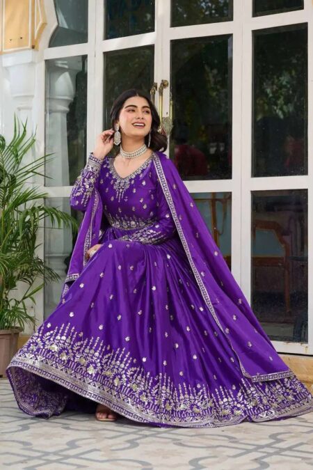 Women's American Silk Sequence Embroidery Long Anarkali Kurti (Gown) With Dupatta